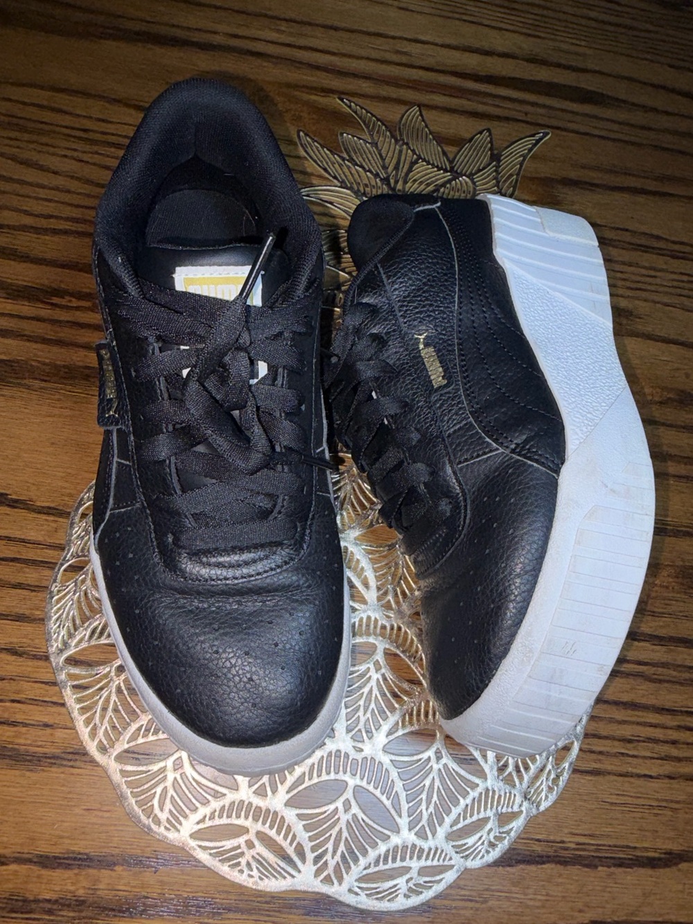 PUMA Cali Wedge black n white platform leather lace up sneakers